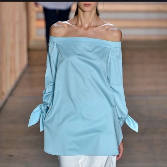 New Tibi Style Satin Poplin Off-the-shoulder Sculpted Tunic Top - Picture 6 of 6